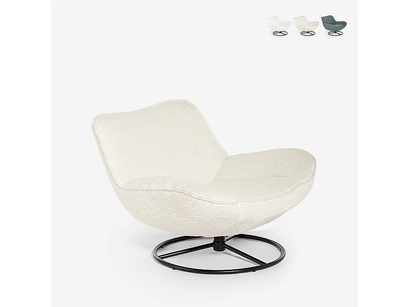 Poltrona da salotto ufficio moderna girevole in tessuto bouclé Konn - Beige