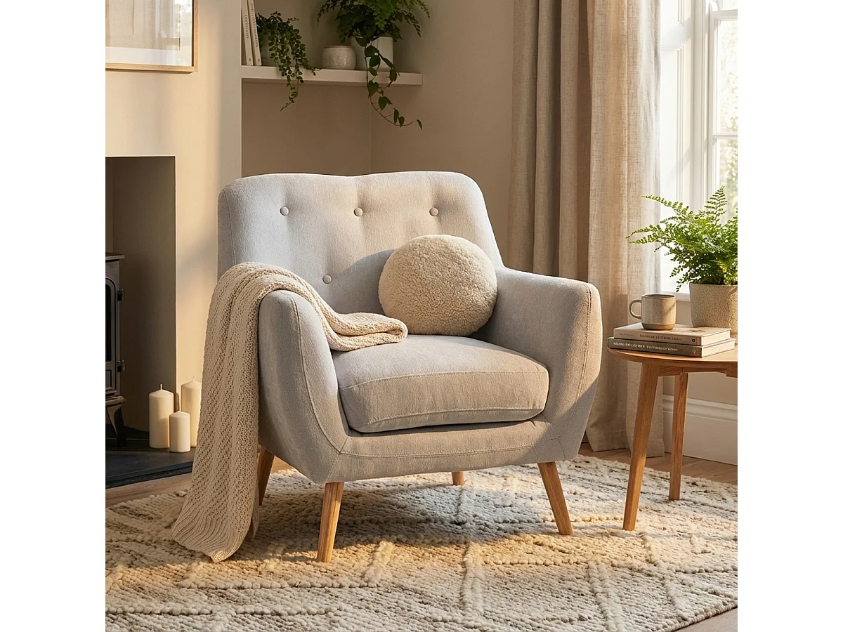 Sillón salón diseño moderno estilo nórdico de madera y tejido Modesto - Gris