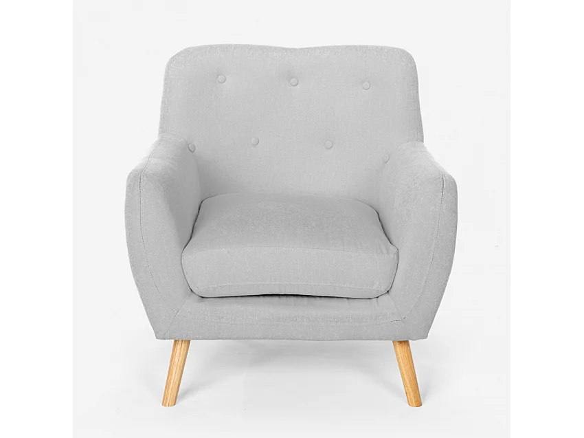Sillón salón diseño moderno estilo nórdico de madera y tejido Modesto - Gris