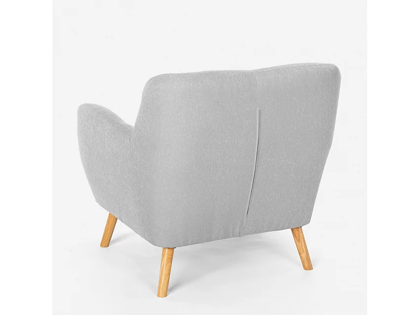 Sillón salón diseño moderno estilo nórdico de madera y tejido Modesto - Gris
