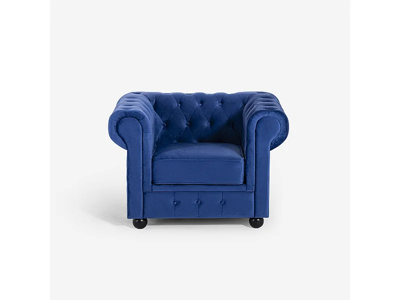 Poltrona da salotto stile classico Chesterfield in velluto Coventry - Blu