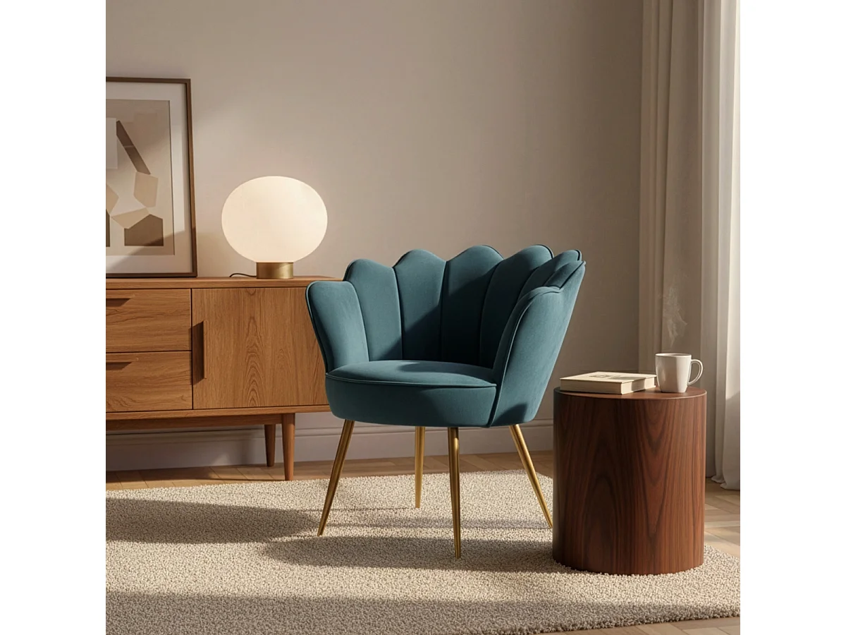 Poltrona in velluto elegante con gambe dorate Nivara - Blu