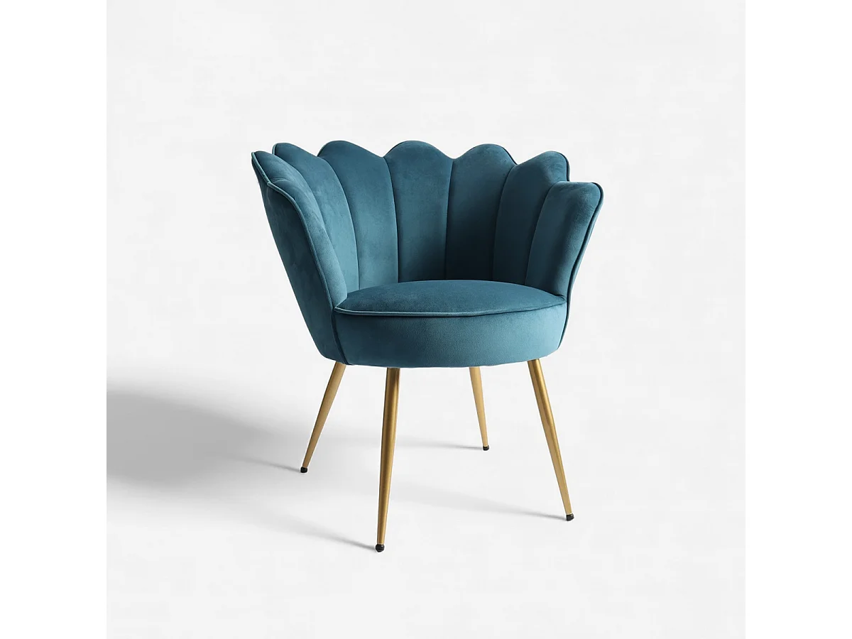 Fauteuil en velours élégant avec pieds dorés Nivara - Bleu