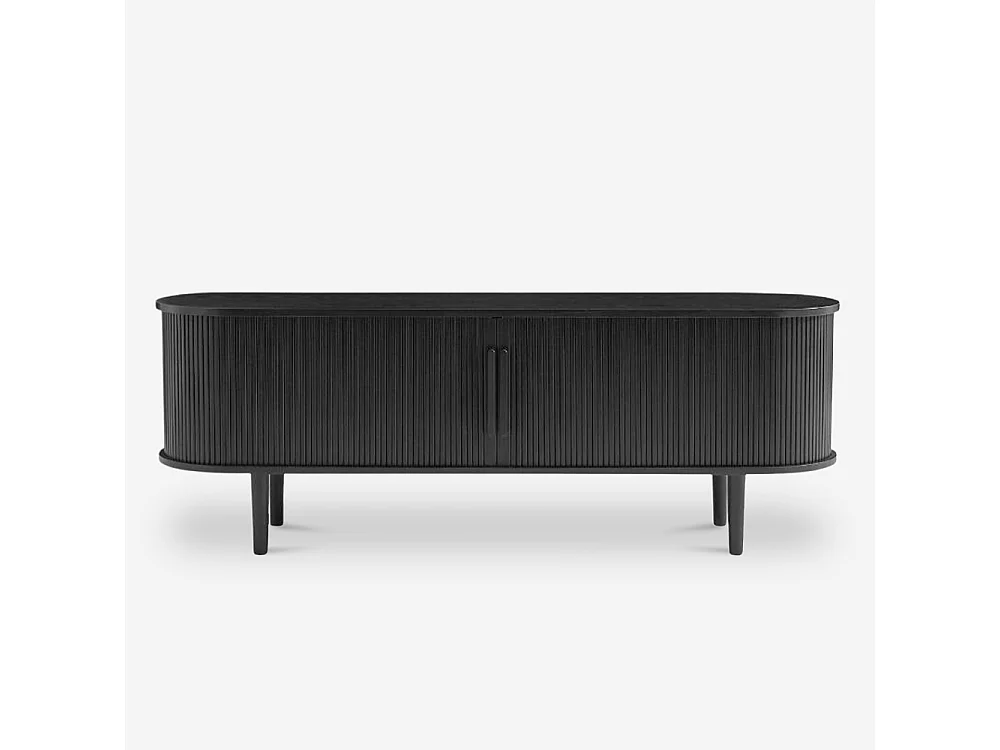 Mueble TV de madera vintage con puertas correderas acanaladas Fersit - Negro