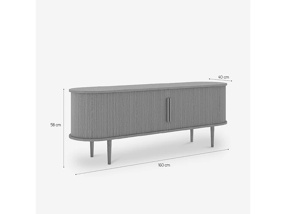 Mueble TV de madera vintage con puertas correderas acanaladas Fersit - Negro