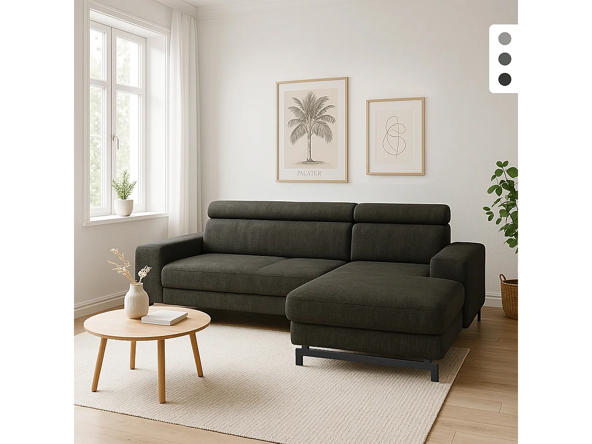 Divano angolare 3 posti con penisola destra poggiatesta regolabile Hiala - Grigio Scuro