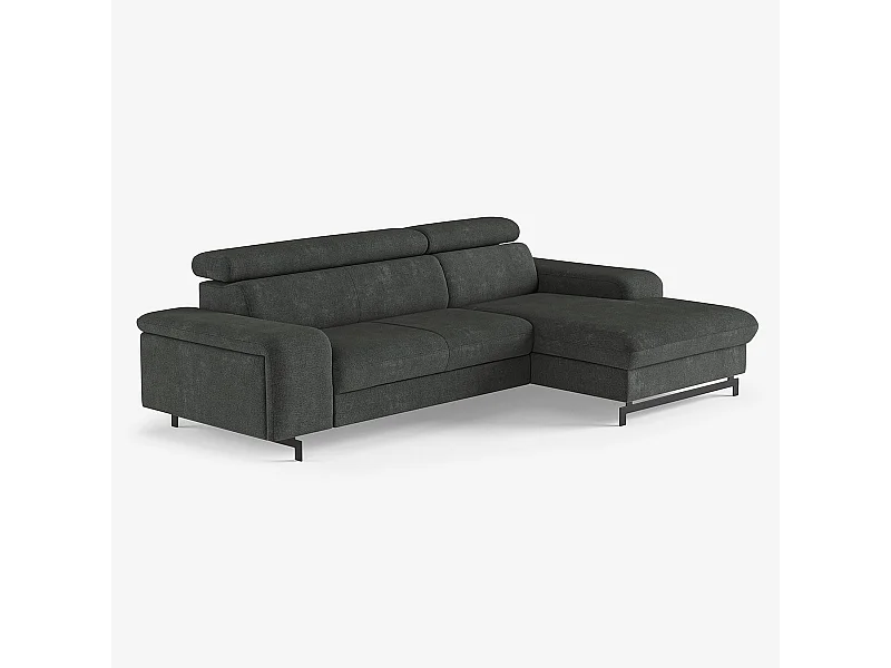 Sofá rinconero de 3 plazas con chaise longue derecha y reposacabezas ajustable Hiala - Gris Oscuro