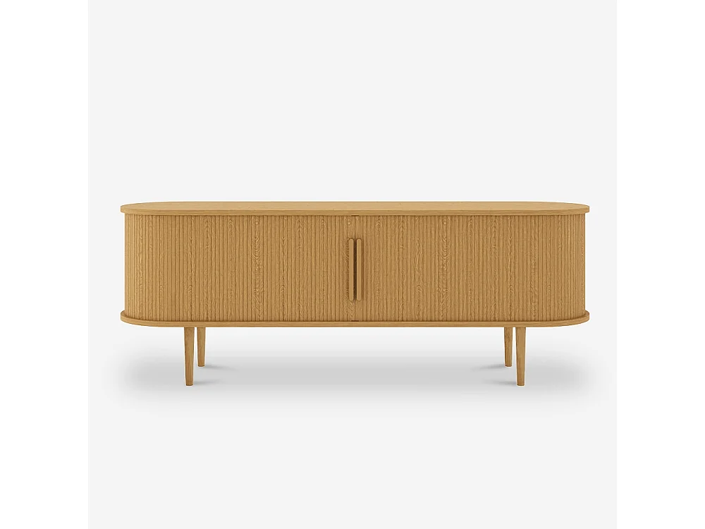 TV-Ständer vintage aus Holz mit Schiebetüren mit Rippen Fersit - Natur