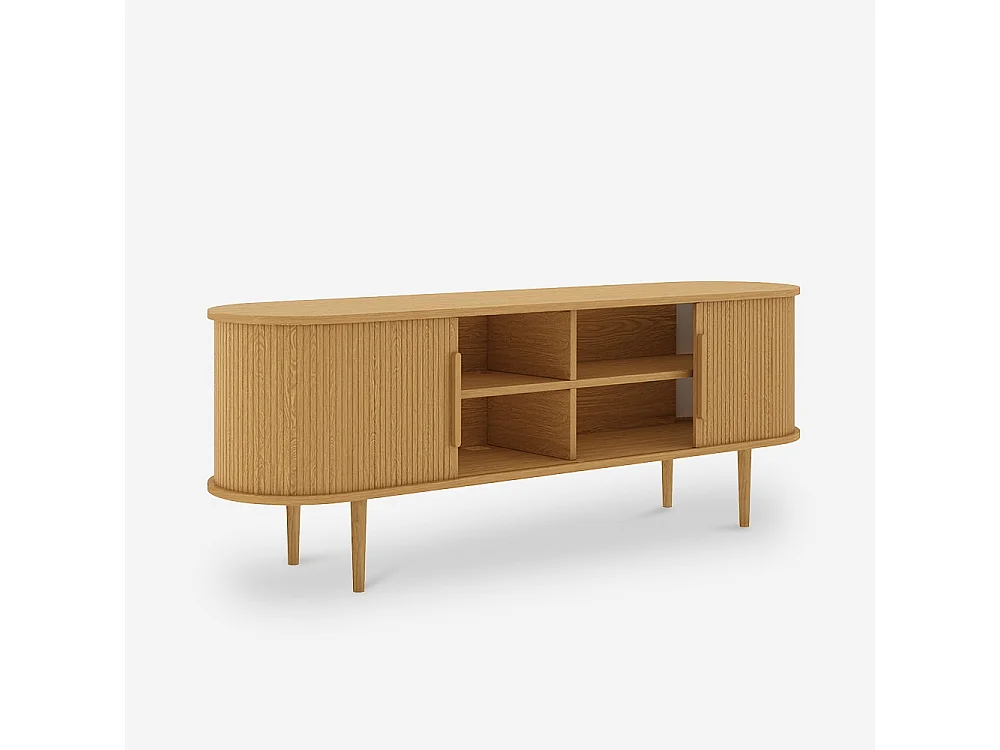 TV-Ständer vintage aus Holz mit Schiebetüren mit Rippen Fersit - Natur