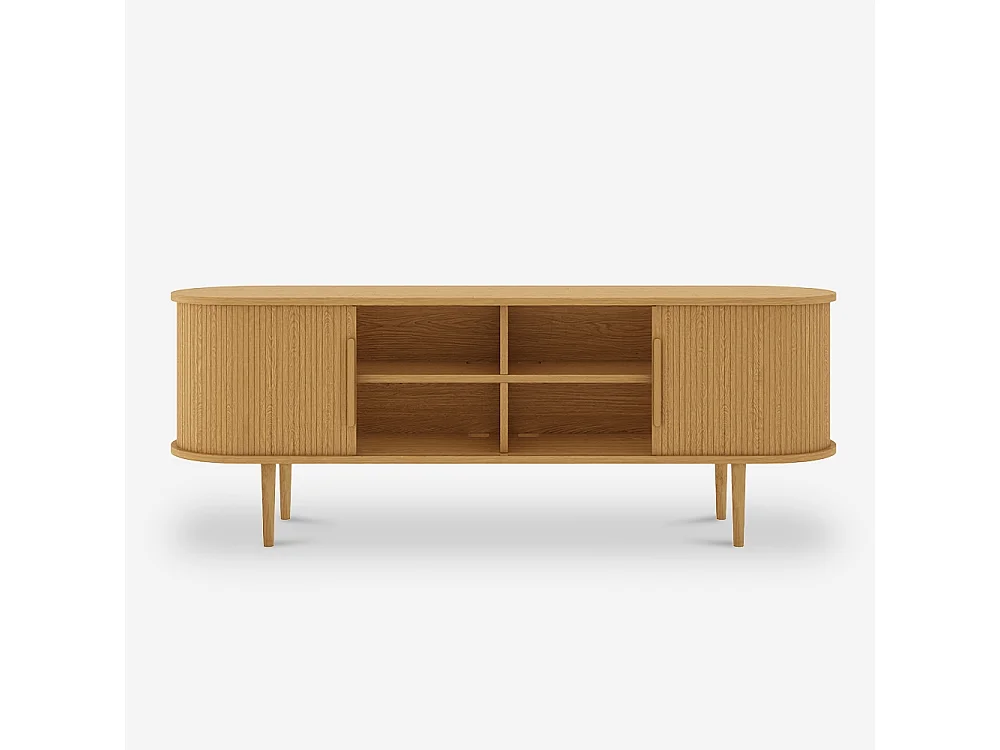 TV-Ständer vintage aus Holz mit Schiebetüren mit Rippen Fersit - Natur