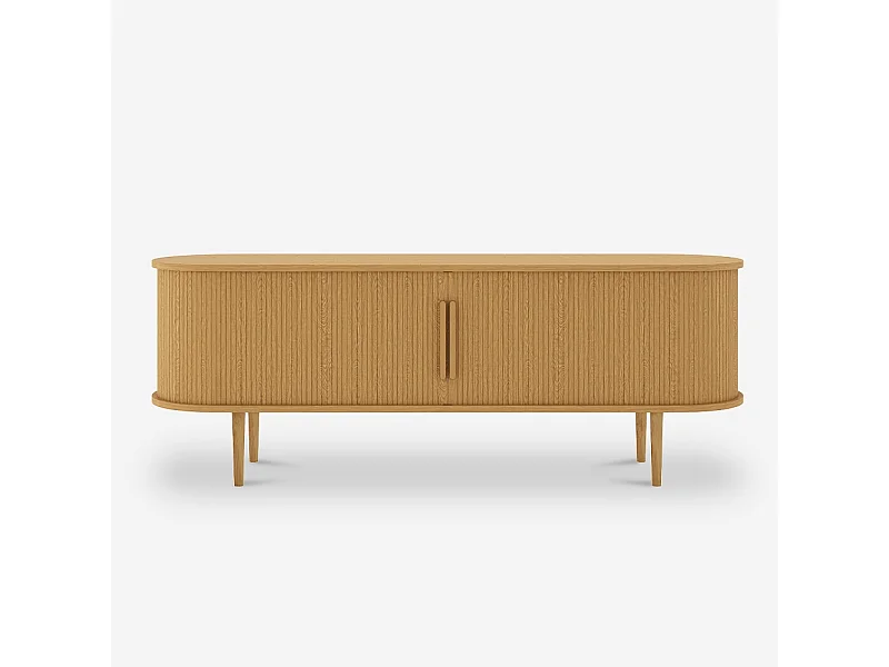 TV-Ständer vintage aus Holz mit Schiebetüren mit Rippen Fersit - Natur