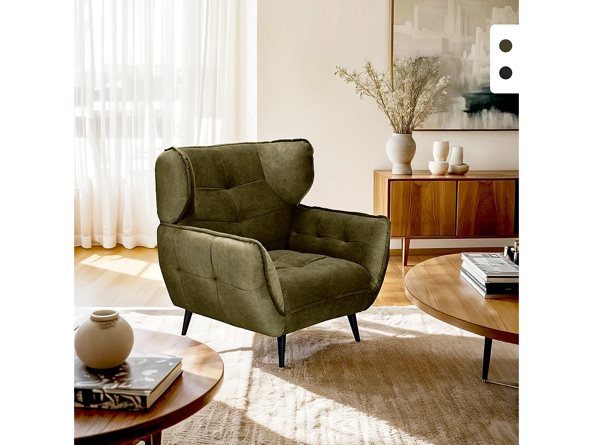 Poltrona relax salotto design moderno in velluto capitonné Lunna - Verde