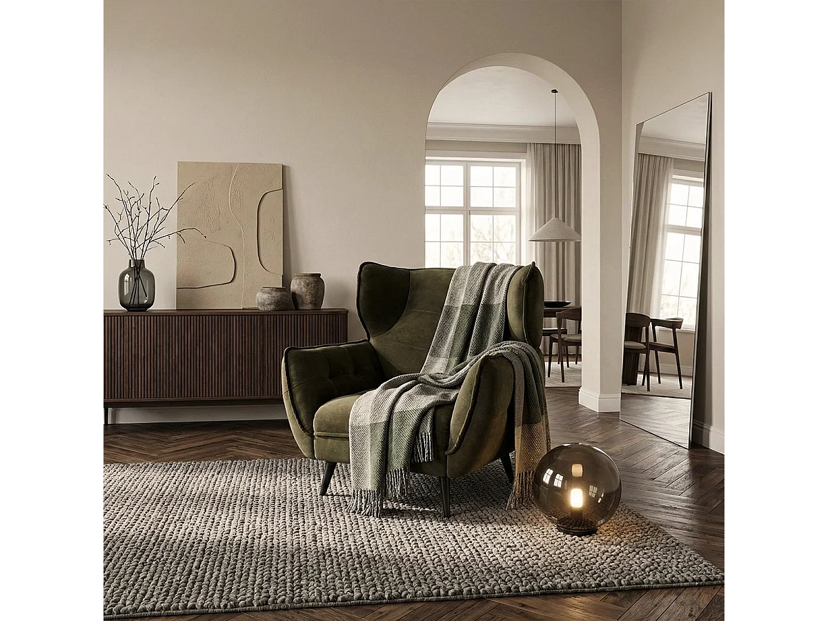 Relaxsessel Wohnzimmer modernes Design aus Velourssteppung Lunna - Dunkel Grün