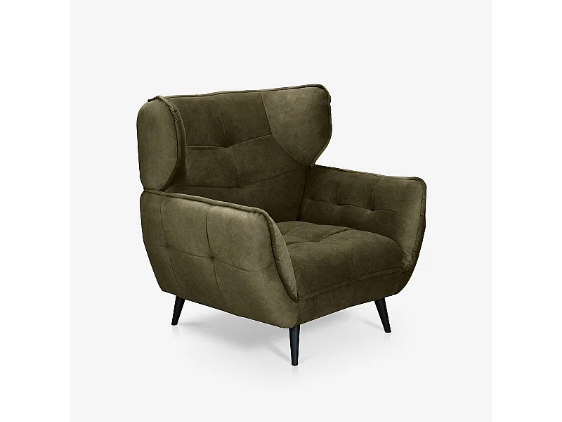 Relaxsessel Wohnzimmer modernes Design aus Velourssteppung Lunna - Dunkel Grün