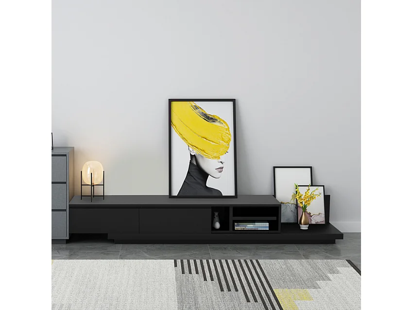 TV Bank 3 Fächer 2 Schubladen modernes Design Wohnzimmer Linurk - Schwarz