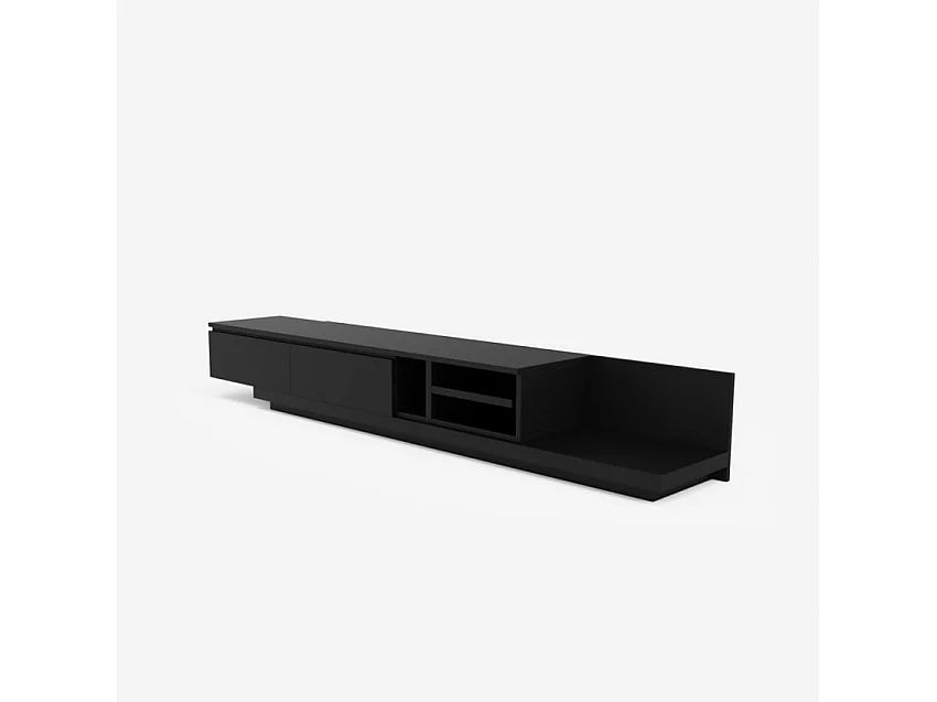 TV Bank 3 Fächer 2 Schubladen modernes Design Wohnzimmer Linurk - Schwarz