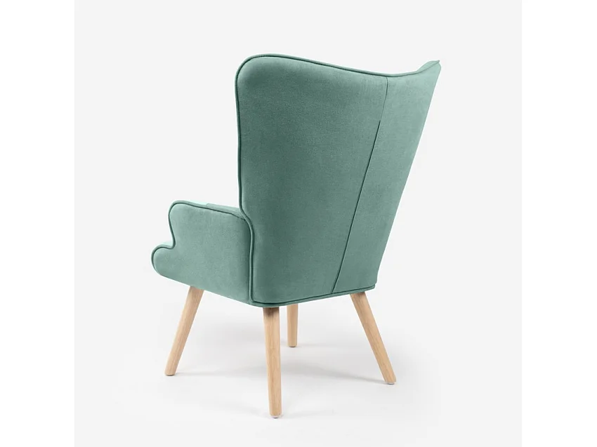 Sillón de salón estilo patchwork escandinavo de madera color blanco azul Chapty