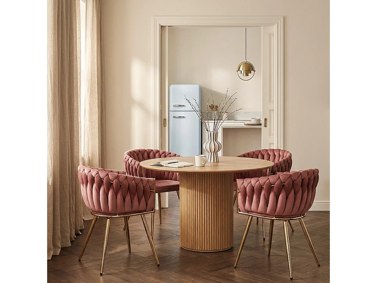 Fauteuil design en velours chaise accoudoirs pieds dorés Versailles - Rose