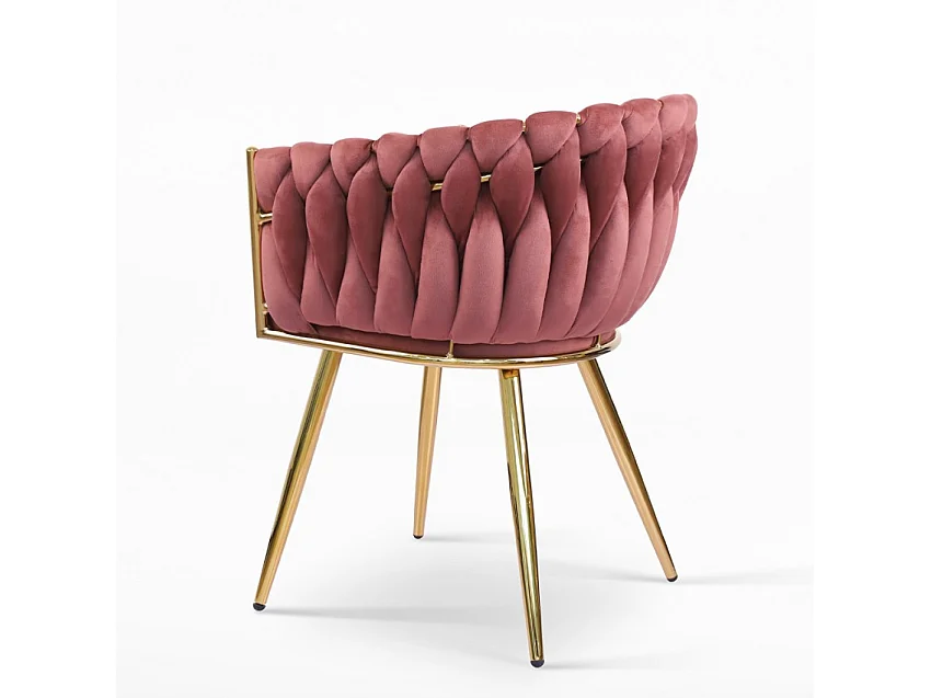 Fauteuil design en velours chaise accoudoirs pieds dorés Versailles - Rose