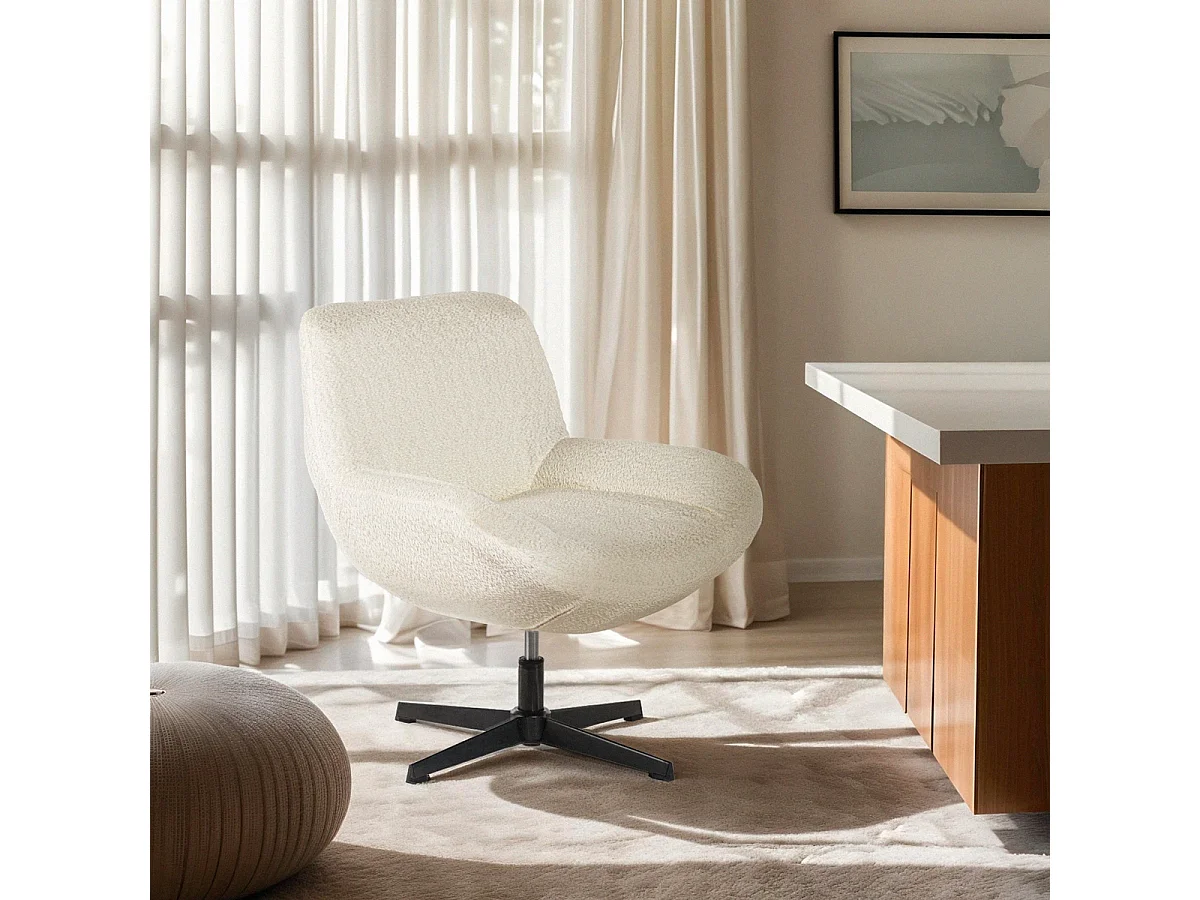 Sessel drehbar elegant aus Bouclé-Stoff fürs Wohnzimmer Büro Lehm - Beige