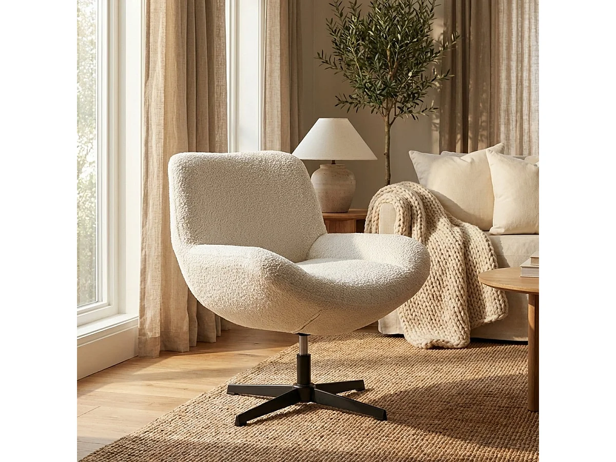 Sessel drehbar elegant aus Bouclé-Stoff fürs Wohnzimmer Büro Lehm - Beige