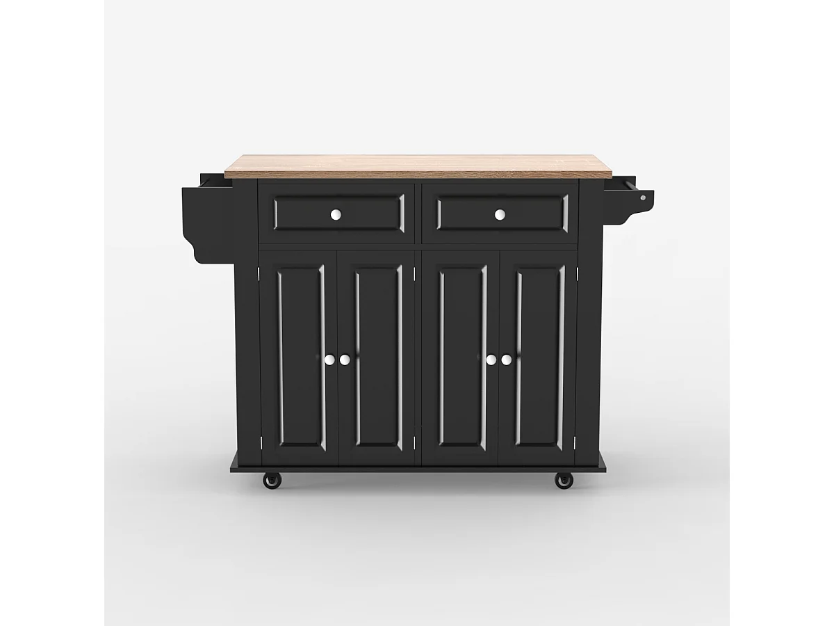 Kücheninsel mit Rollen 2 Schubladen 4 Türen und Gewürzregal Turchese - Schwarz