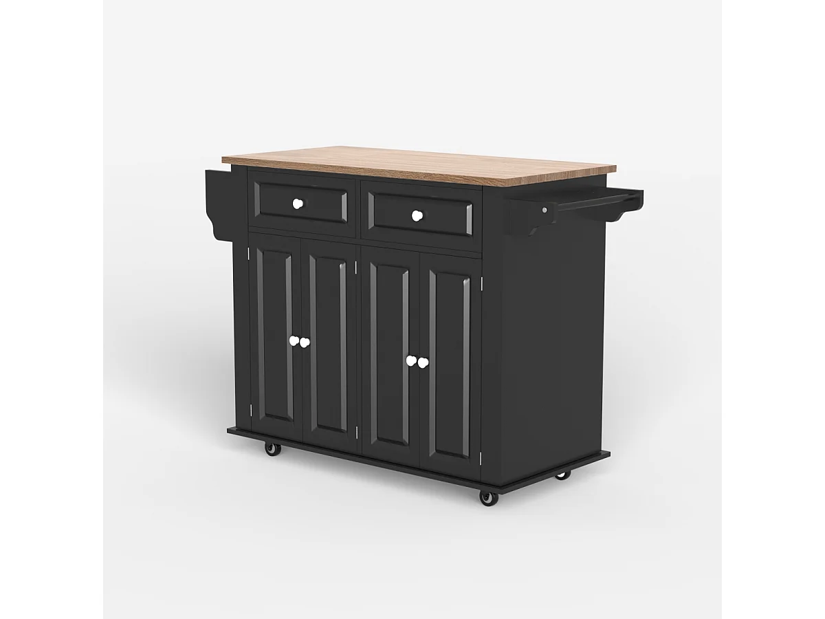 Kücheninsel mit Rollen 2 Schubladen 4 Türen und Gewürzregal Turchese - Schwarz