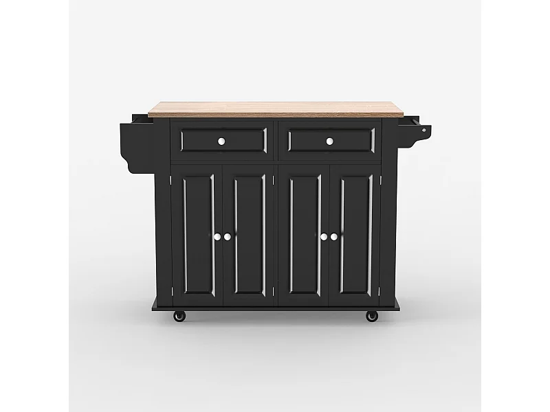 Kücheninsel mit Rollen 2 Schubladen 4 Türen und Gewürzregal Turchese - Schwarz