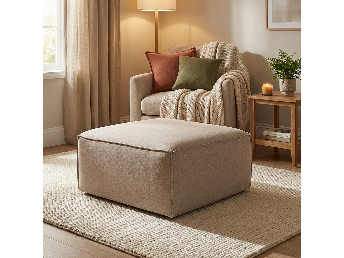 Hocker quadratisch modern aus Leinen 85x85cm Fora P - Beige