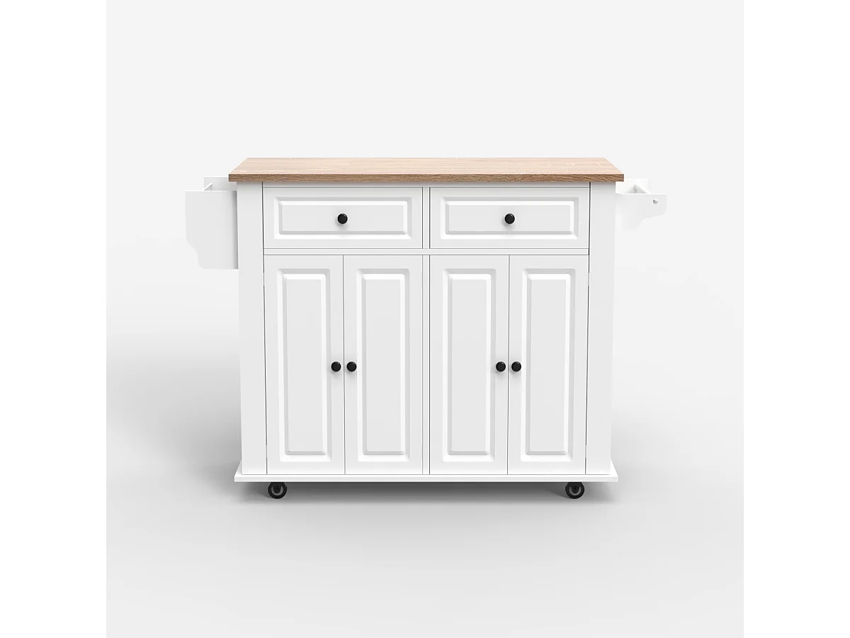 Kücheninsel mit Rollen 2 Schubladen 4 Türen und Gewürzregal Turchese - Weiß