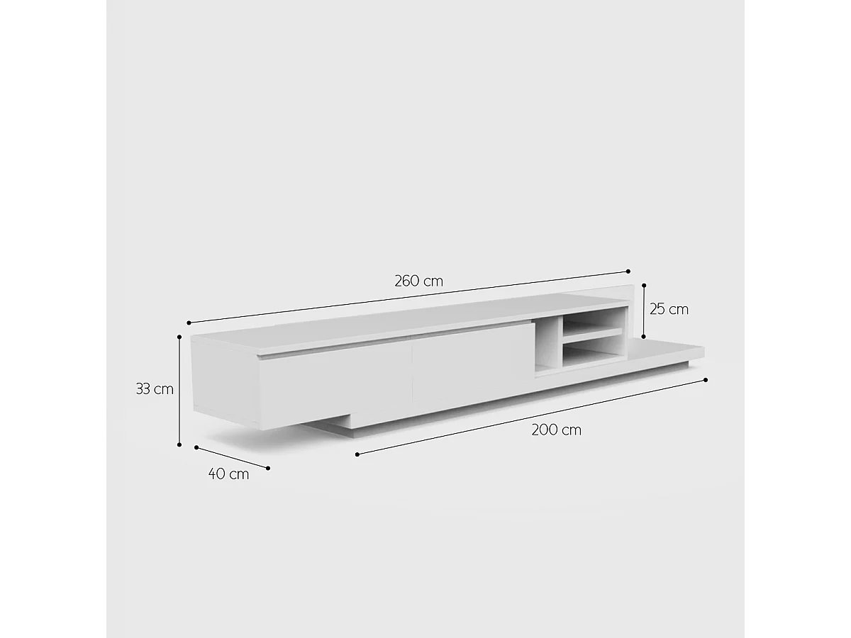 TV Bank 3 Fächer 2 Schubladen modernes Design Wohnzimmer Linurk - Weiß