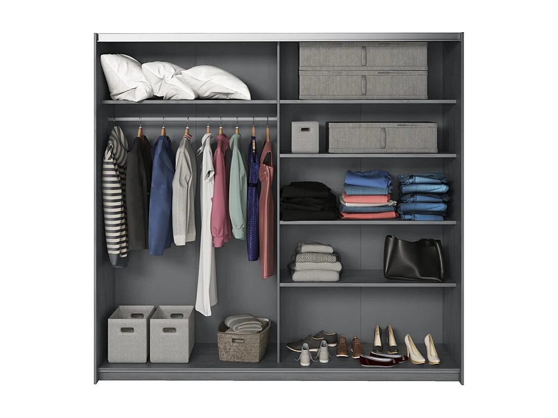 Armario ropero con puertas correderas y espejo 220x61x210 color roble oscuro Wamin