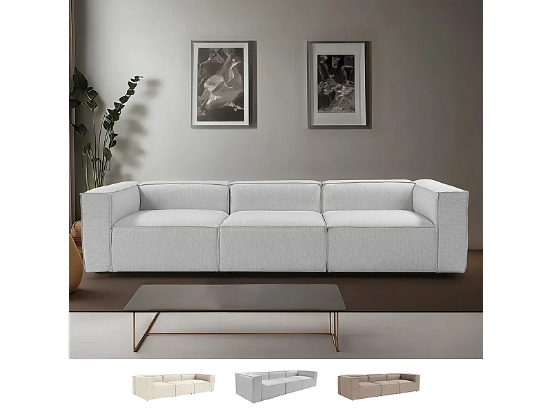 Sofá modular moderno de 4 plazas en lino Fora 4 - Gris