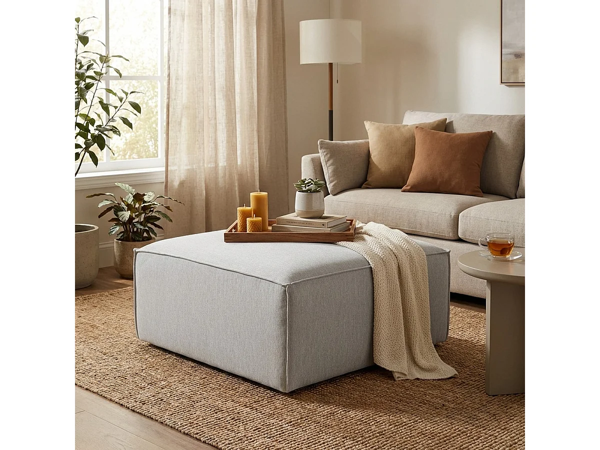 Hocker quadratisch modern aus Leinen 85x85cm Fora P - Grau