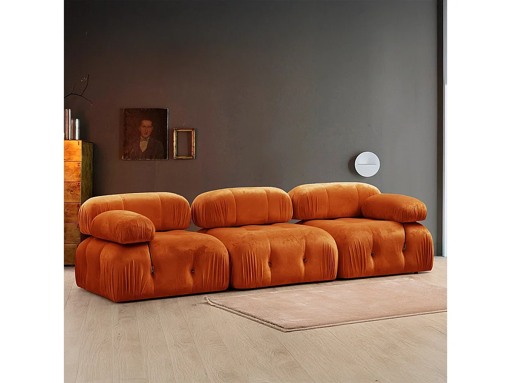 Sofá modular componible 4 plazas en terciopelo naranja Bubble 3SV