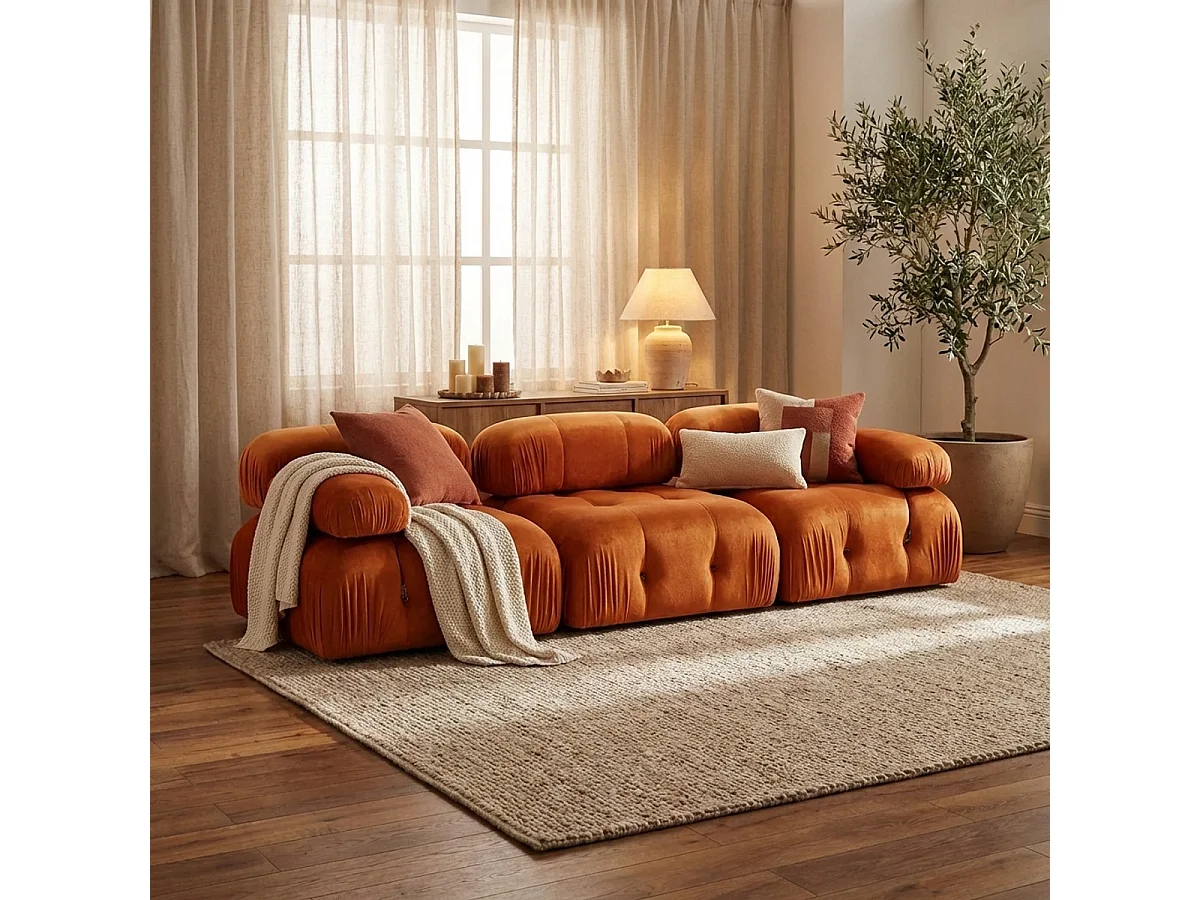 Modulares Sofa 4-Sitzer orangefarben aus Samt Bubble 3SV
