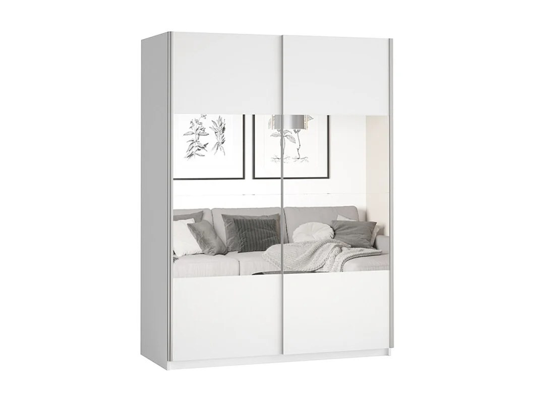 Armario ropero blanco 150x61x210 cm con puertas correderas y espejo Olette