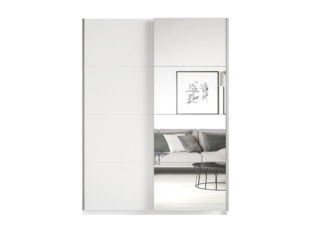 Armario ropero blanco 150x61x210 cm con puertas correderas y espejo Olette