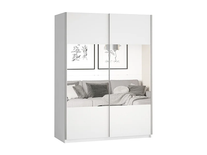 Armario ropero blanco 150x61x210 cm con puertas correderas y espejo Olette