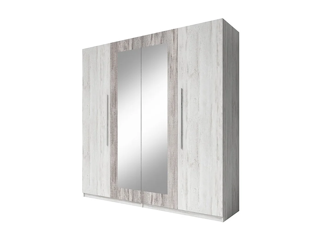 Armario ropero de 4 puertas con espejo madera roble gris 228x58x214 cm Morvel