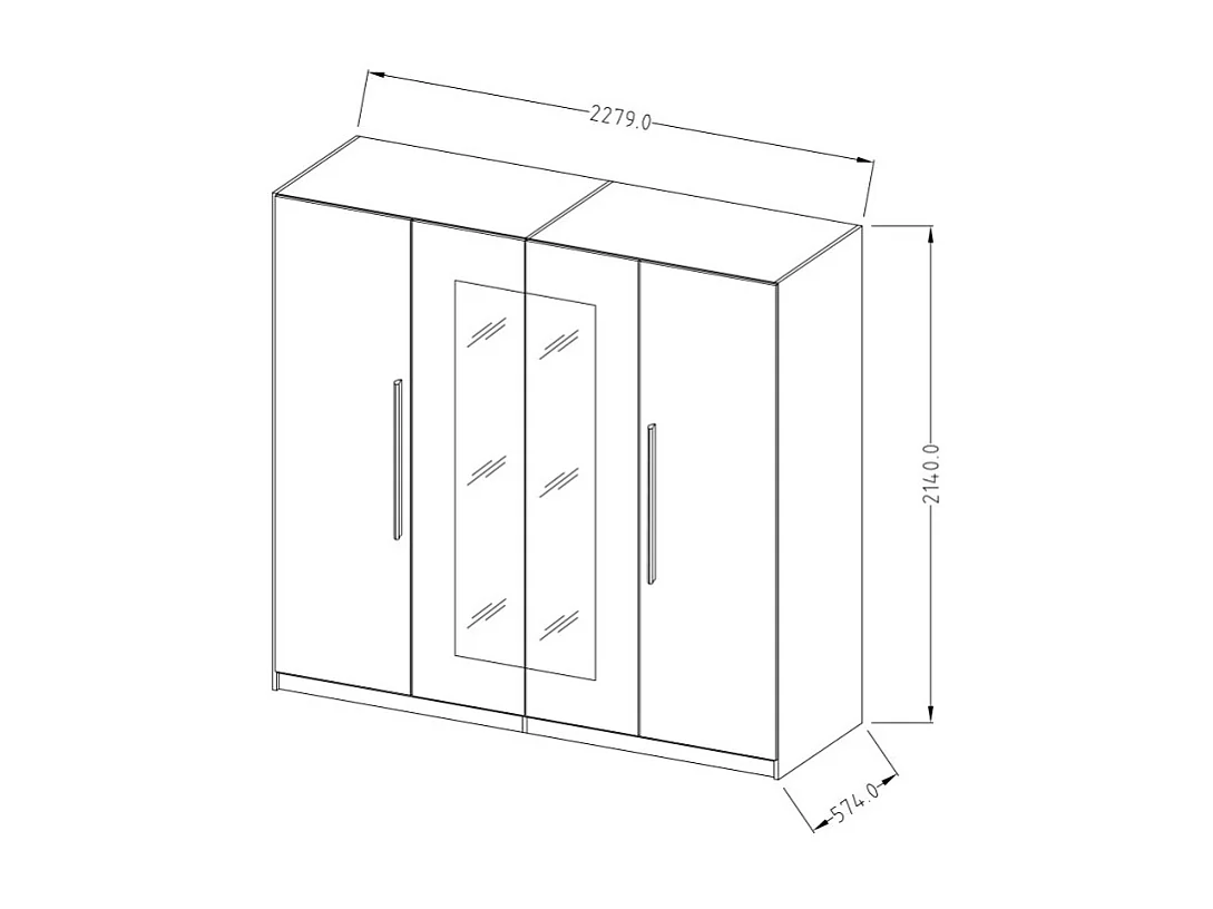 Armario ropero de 4 puertas con espejo madera roble gris 228x58x214 cm Morvel