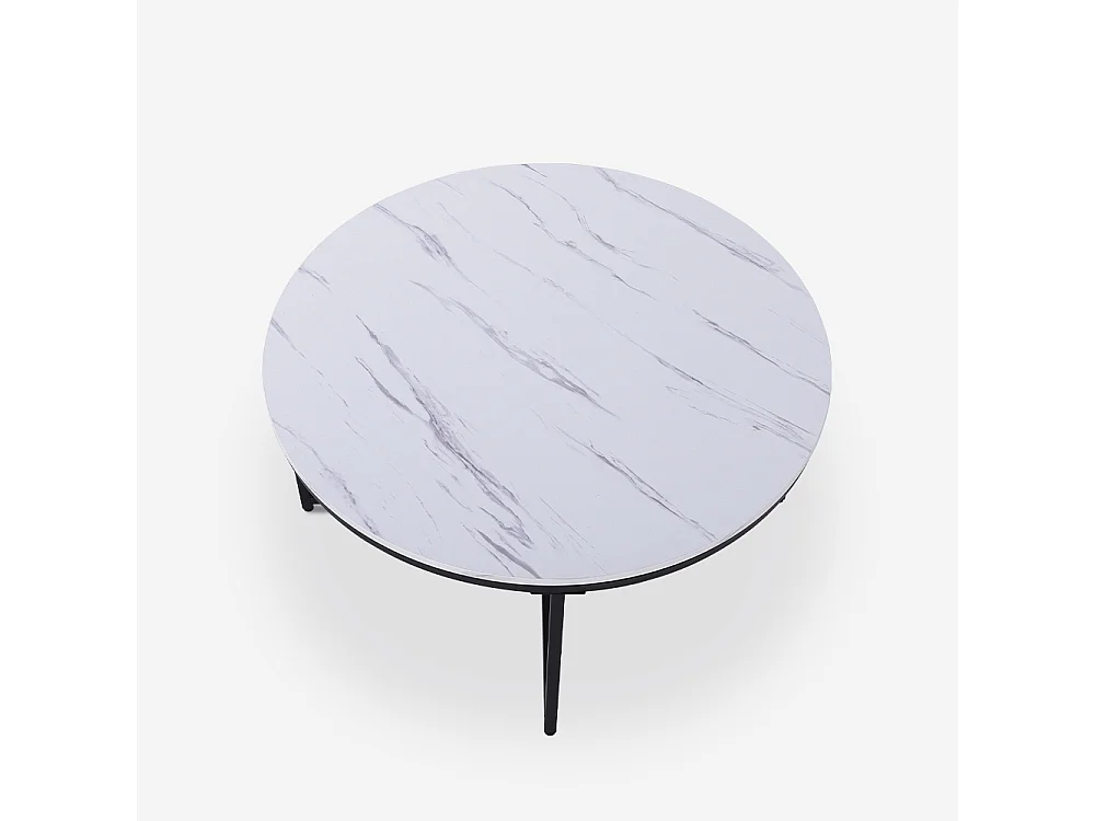 Mesa de centro redonda moderna de 90 cm de metal y efecto mármol Sulley+ - Negro