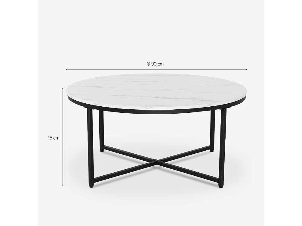 Mesa de centro redonda moderna de 90 cm de metal y efecto mármol Sulley+ - Negro