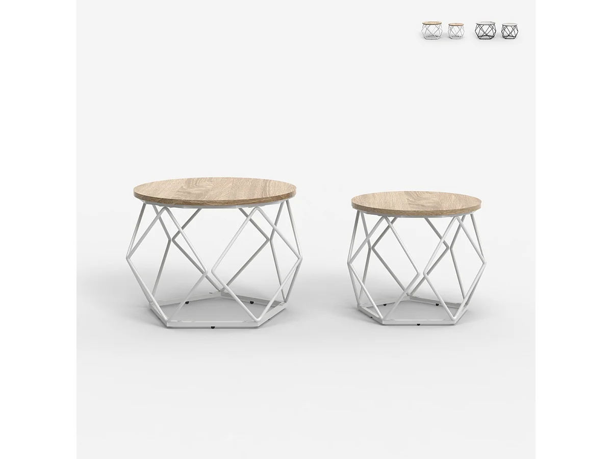 Set 2 tavolini da salotto design moderno con base in metallo Aragonite - Bianco