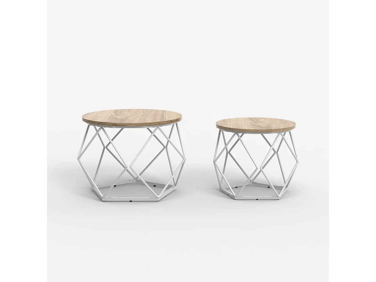 Set 2 tavolini da salotto design moderno con base in metallo Aragonite - Bianco