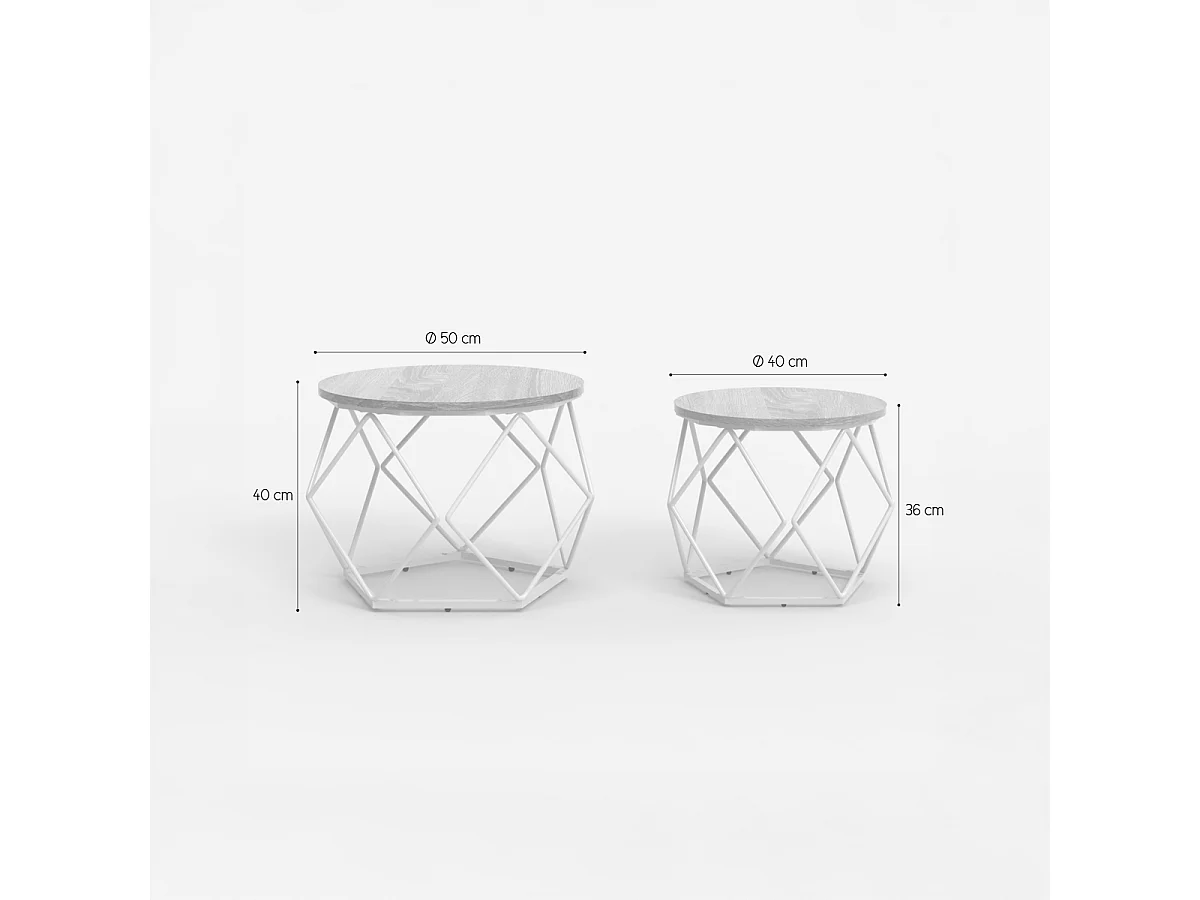 Set 2 tavolini da salotto design moderno con base in metallo Aragonite - Bianco