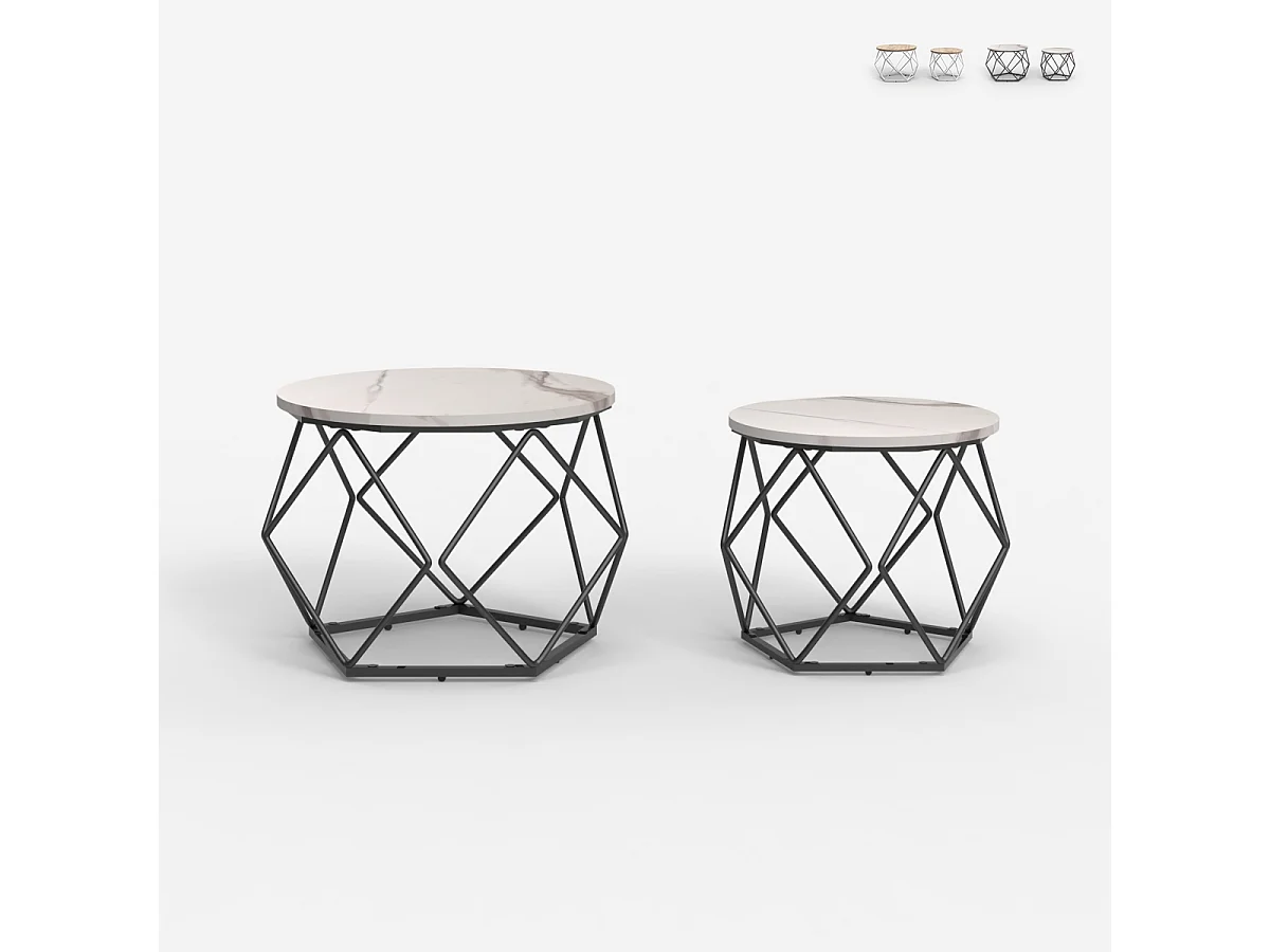 Set 2 tavolini da salotto design moderno con base in metallo Aragonite - Nero