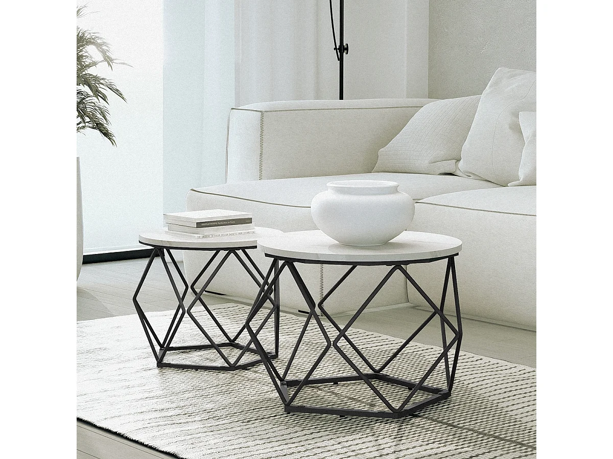 Set 2 tavolini da salotto design moderno con base in metallo Aragonite - Nero