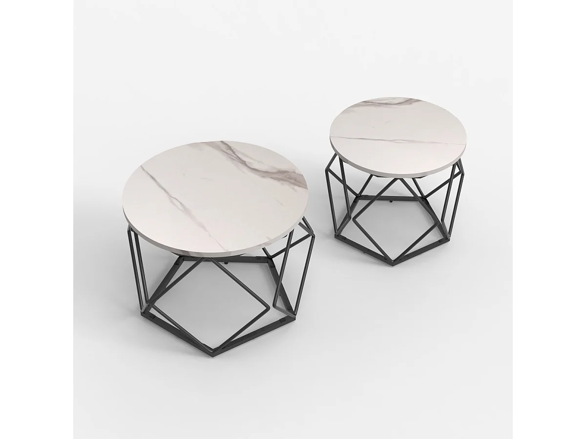 Set 2 tavolini da salotto design moderno con base in metallo Aragonite - Nero
