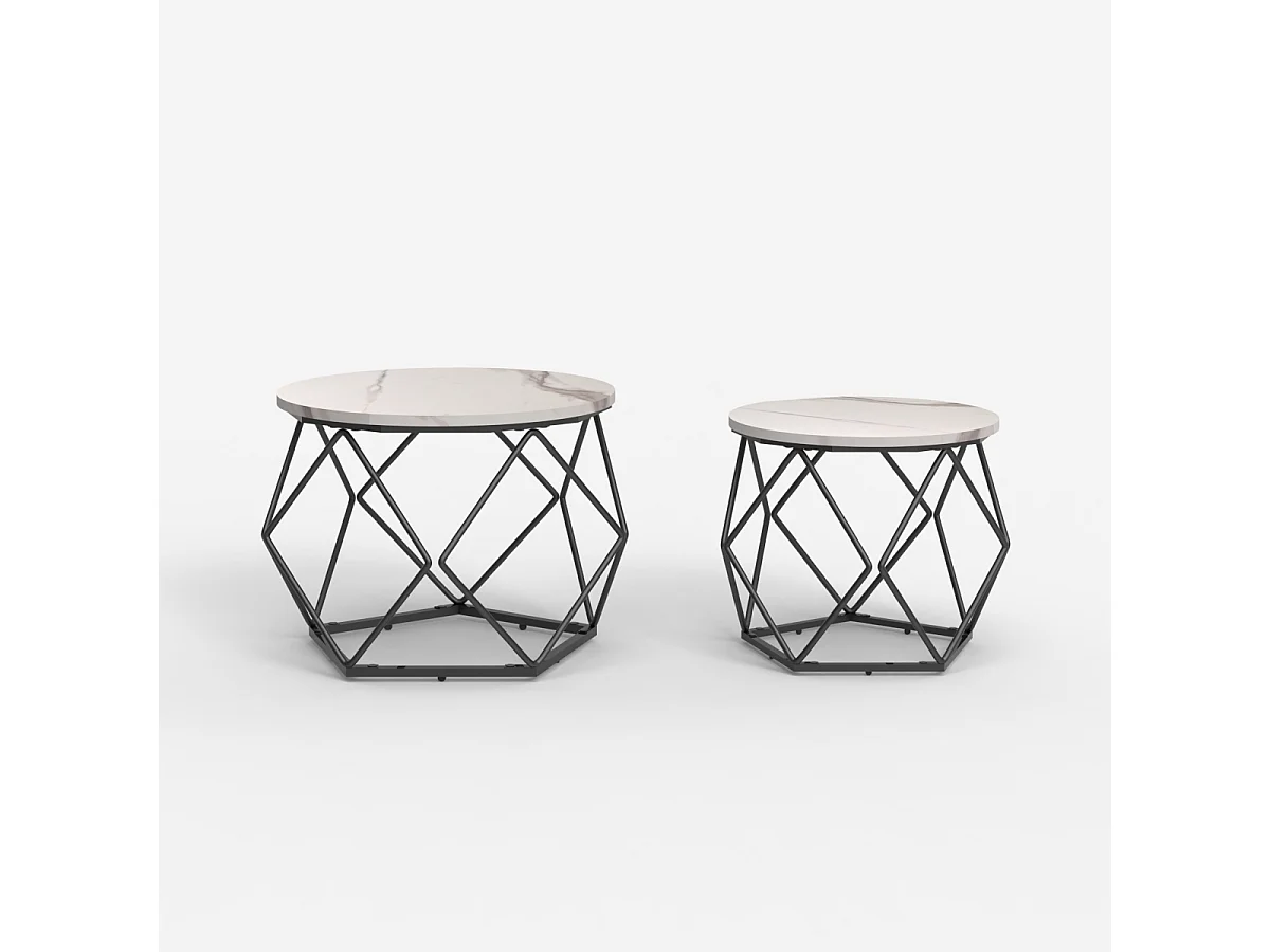 Set 2 tavolini da salotto design moderno con base in metallo Aragonite - Nero
